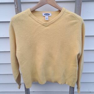 Vintage Y2k 100% Lambswool Butter Yellow Vneck Sweater Womens Old Navy Pullover